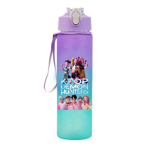 Kpop Demon Hunter Water Bottle with Straw 750ml Kids Summer Anime Cup