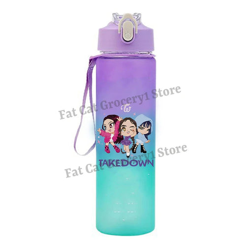 Kpop Demon Hunter Water Bottle with Straw 750ml Kids Summer Anime Cup