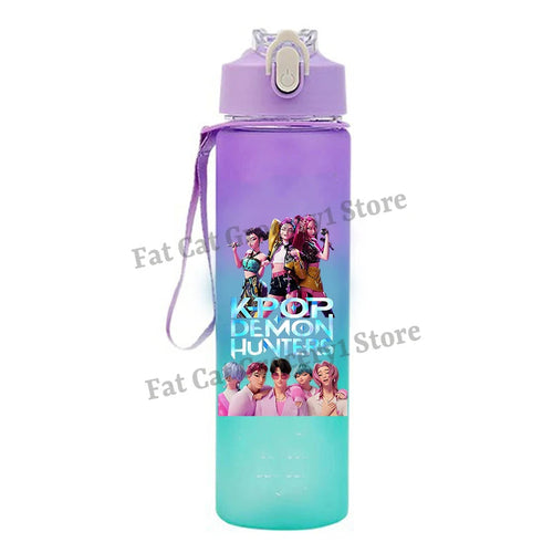 Kpop Demon Hunter Water Bottle with Straw 750ml Kids Summer Anime Cup